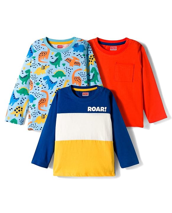 Babyhug 100% Cotton Knit Full Sleeves T-Shirts with Animal Print Pack of 3 - Multicolor