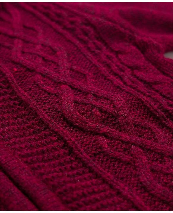 Babyhug Knit Full Sleeves Front Open Hooded Sweater With Cable Knit Design- Maroon