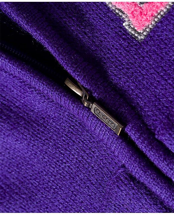 Babyhug Knitted Full Sleeves Hooded Front Open Sweater With LA Embroidery & Kangaroo Pockets - Purple