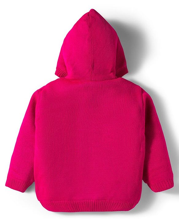 Babyhug Knit Full Sleeves Front Open Hooded Sweater with Floral Embroidery - Pink
