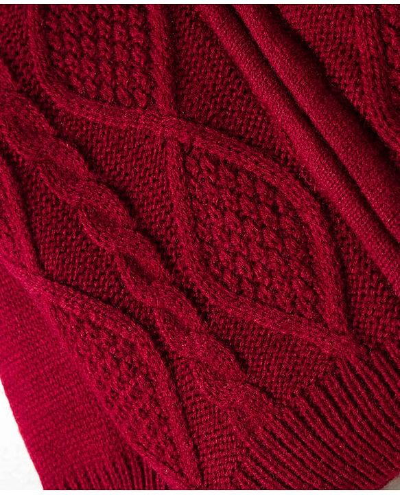 Babyhug Knit Full Sleeves Front Open Hooded Sweater with Cable Knit Design - Dark Red