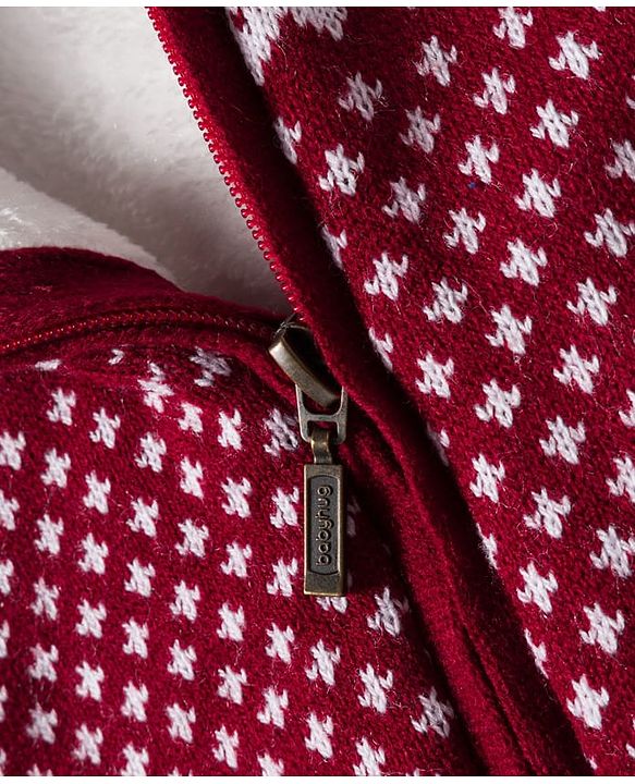 Babyhug Knit Full Sleeves Front Open Hooded Sweater With Aztec Design - Red