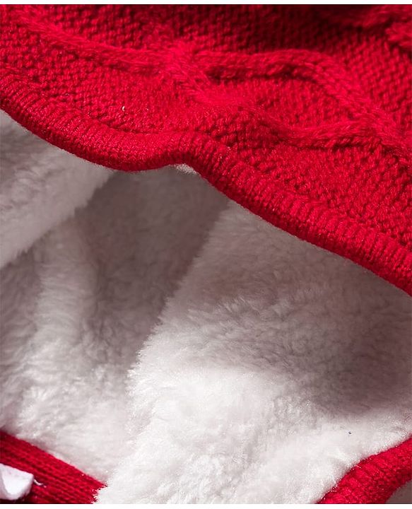 Babyhug Woven Full Sleeves Hooded Front Open Sweater With Color Block & Cable Knit Design - Red White & Navy Blue