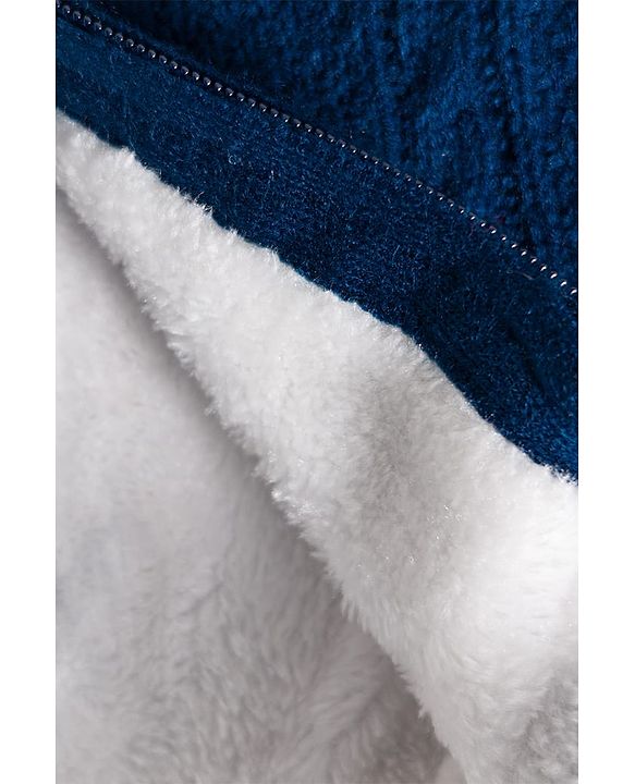 Babyhug Knit Full Raglan Sleeves Front Open Hooded Sweater with Cable Knit Design & Bear Applique - Navy Blue