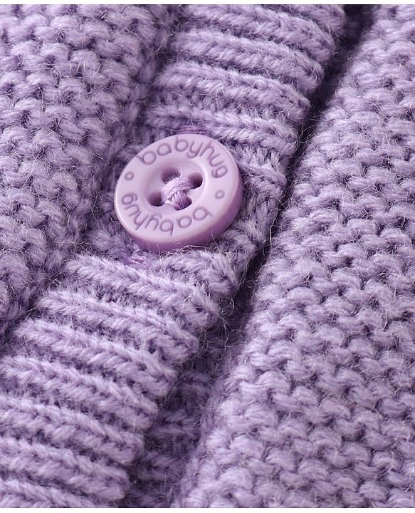 Babyhug Knit Full Sleeves Solid Color Hooded Front Open Sweater with Frill Detailing - Lavender