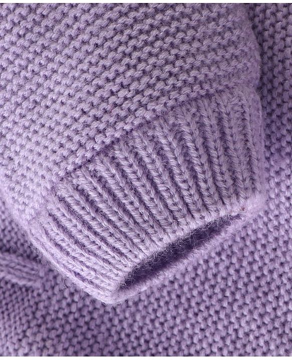 Babyhug Knit Full Sleeves Solid Color Hooded Front Open Sweater with Frill Detailing - Lavender