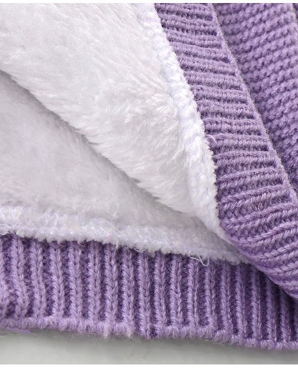 Babyhug Knit Full Sleeves Solid Color Hooded Front Open Sweater with Frill Detailing - Lavender