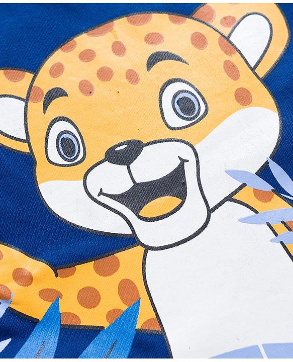 Babyhug 100 % Cotton Knit Full Sleeves T-Shirt with Animal Print - Navy Blue