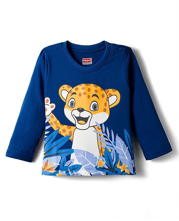 Babyhug 100 % Cotton Knit Full Sleeves T-Shirt with Animal Print - Navy Blue