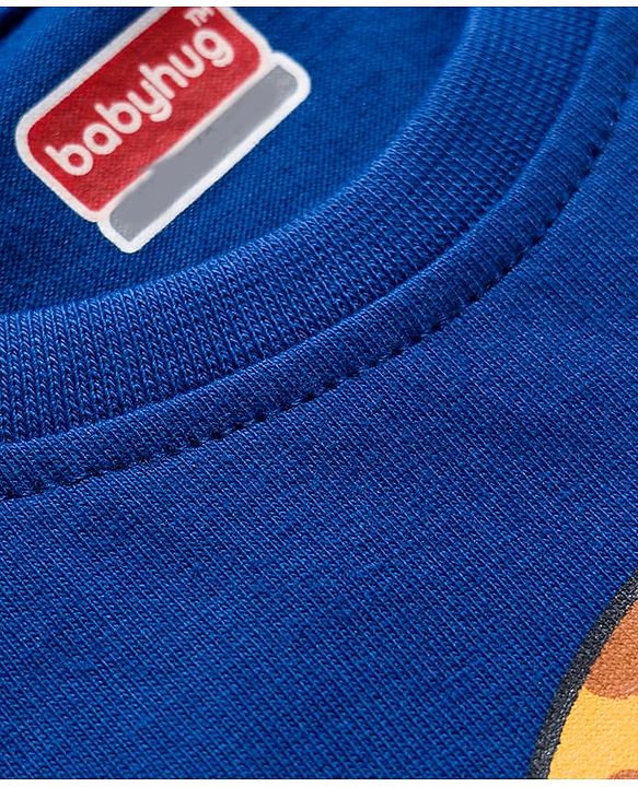Babyhug 100 % Cotton Knit Full Sleeves T-Shirt with Animal Print - Navy Blue