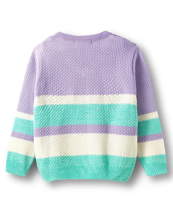 Pine Kids Knitted Full Sleeves Striped Pullover Sweater - Purple
