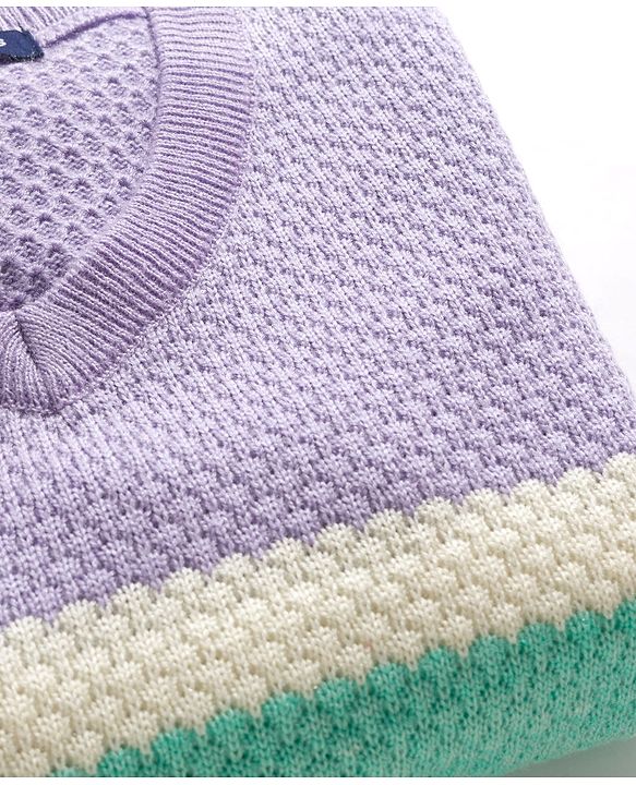 Pine Kids Knitted Full Sleeves Striped Pullover Sweater - Purple