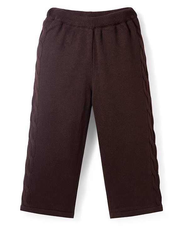 Pine Kids Knit Full Sleeves Hooded Sweater Set With Cable Knit Design - Brown
