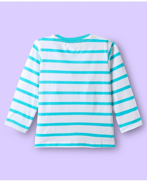 Babyhug 100 % Cotton Knit Full Sleeves T-Shirt with Pocket Stripes & Smiley Print - Light Blue