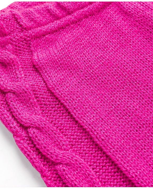 Babyhug Knit Full Length Fleece & Woollen Pant With Cable Knit Design - Dark Pink