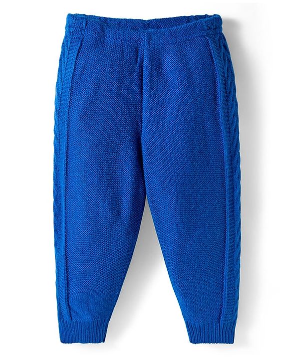 Babyhug Knit Fleece & Woollen Full Length Solid Color Joggers - Blue