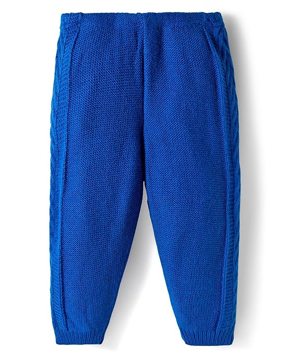 Babyhug Knit Fleece & Woollen Full Length Solid Color Joggers - Blue