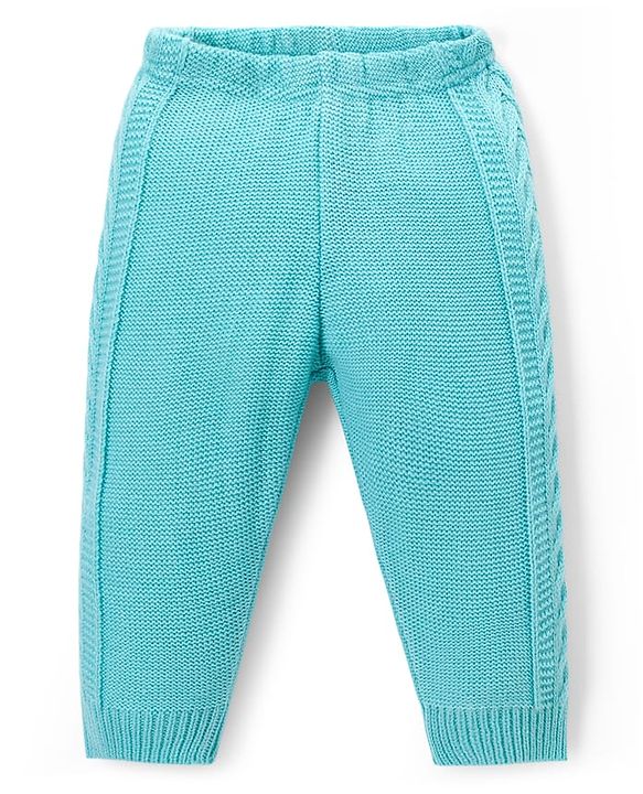 Babyhug Knit Fleece & Woollen Full Length Solid Color Joggers - Blue