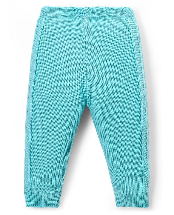 Babyhug Knit Fleece & Woollen Full Length Solid Color Joggers - Blue