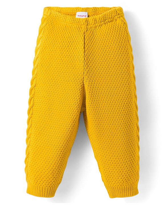Babyhug Knit Fleece & Woollen Full Length Solid Color Joggers - Blue