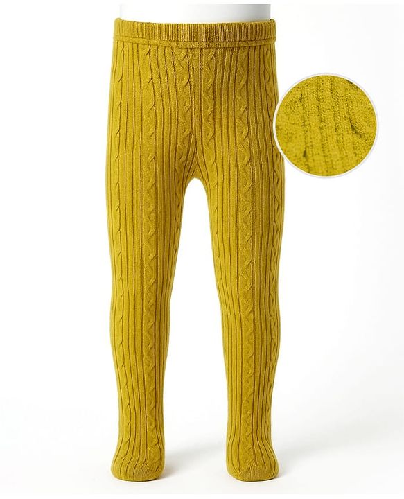 Babyhug Knit Full Length Woollen Bootie Leggings With Cable Knit Design & Extra Stretch - Yellow