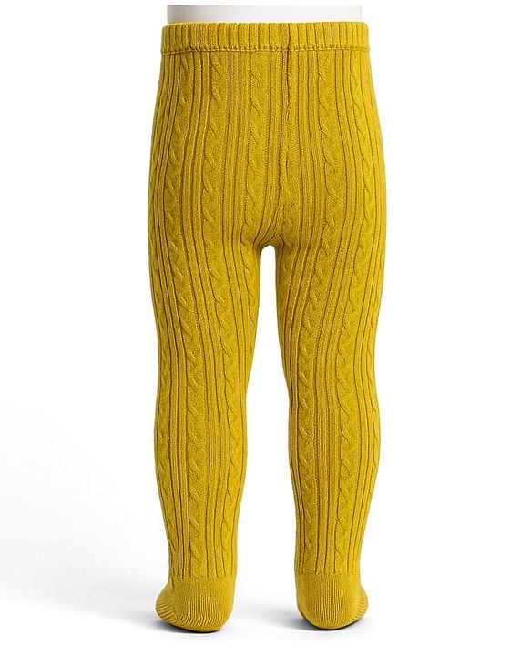 Babyhug Knit Full Length Woollen Bootie Leggings With Cable Knit Design & Extra Stretch - Yellow