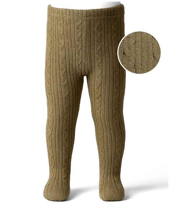 Babyhug Knit Full Length Woollen Bootie Leggings With Cable Knit Design & Extra Stretch - Yellow