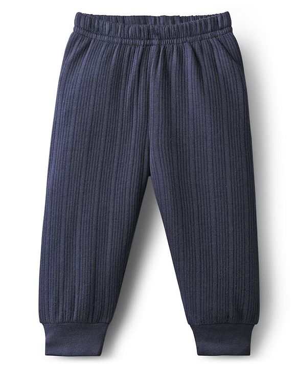 Babyhug Knit Full Length Solid Color Thermal Pant - Navy Blue