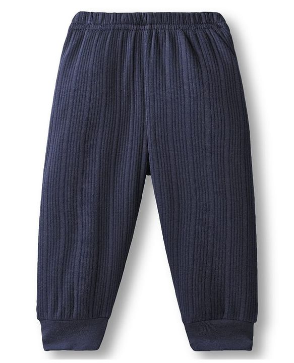 Babyhug Knit Full Length Solid Color Thermal Pant - Navy Blue