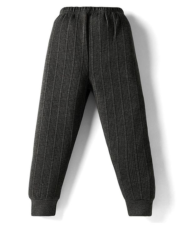 Babyhug Knit Full Length Solid Color Thermal Pant - Charcoal Grey