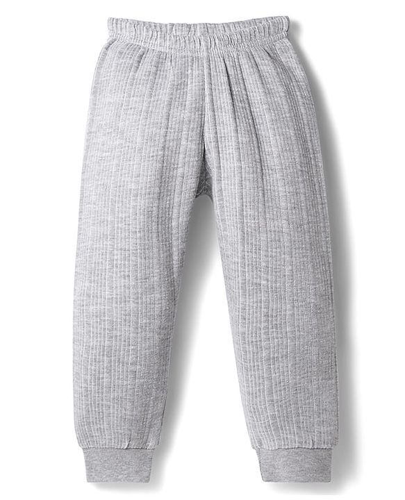 Babyhug Knit Full Length Solid Colour Thermal Pant - Light Grey