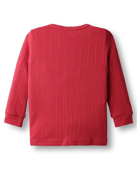 Babyhug Knit Full Sleeves Solid Color Front Open Thermal Vest - Red