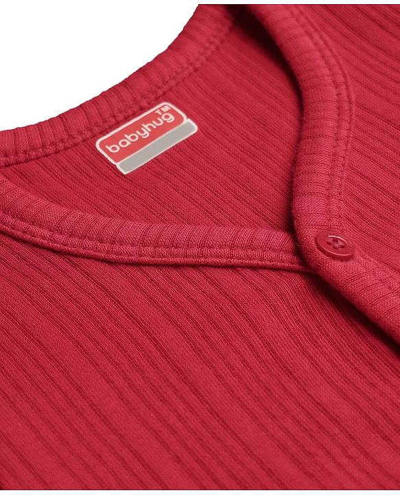 Babyhug Knit Full Sleeves Solid Color Front Open Thermal Vest - Red