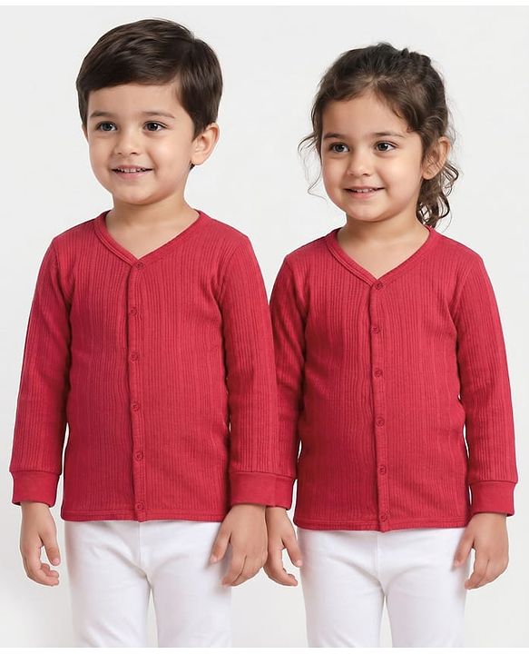 Babyhug Knit Full Sleeves Solid Color Front Open Thermal Vest - Red