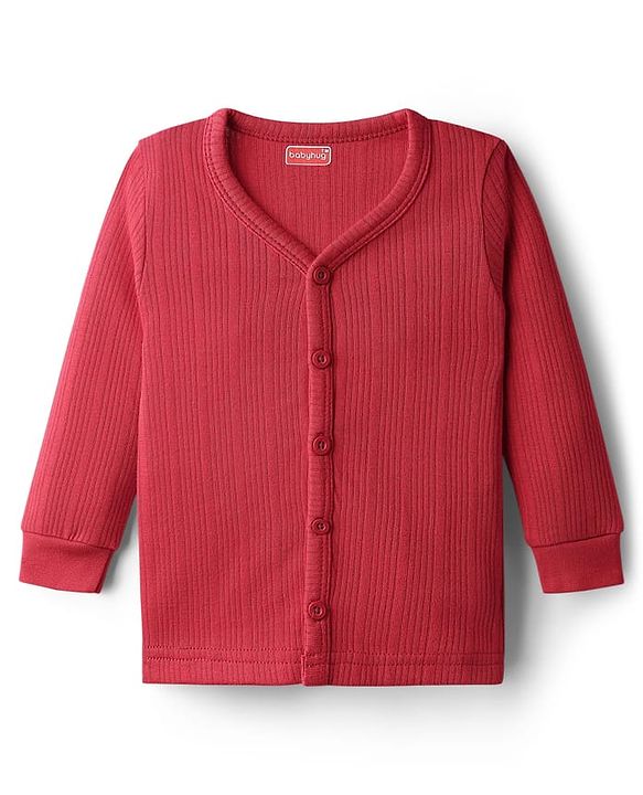 Babyhug Knit Full Sleeves Solid Color Front Open Thermal Vest - Red