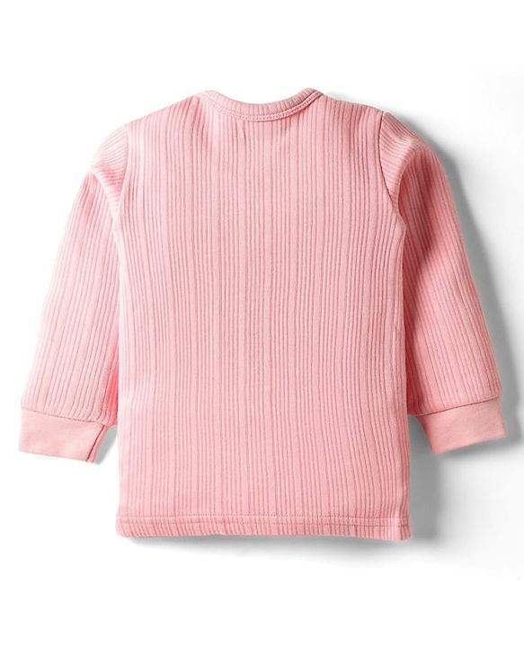 Babyhug Cotton Knit Full Sleeves Front Open Solid Thermal Vest - Pink