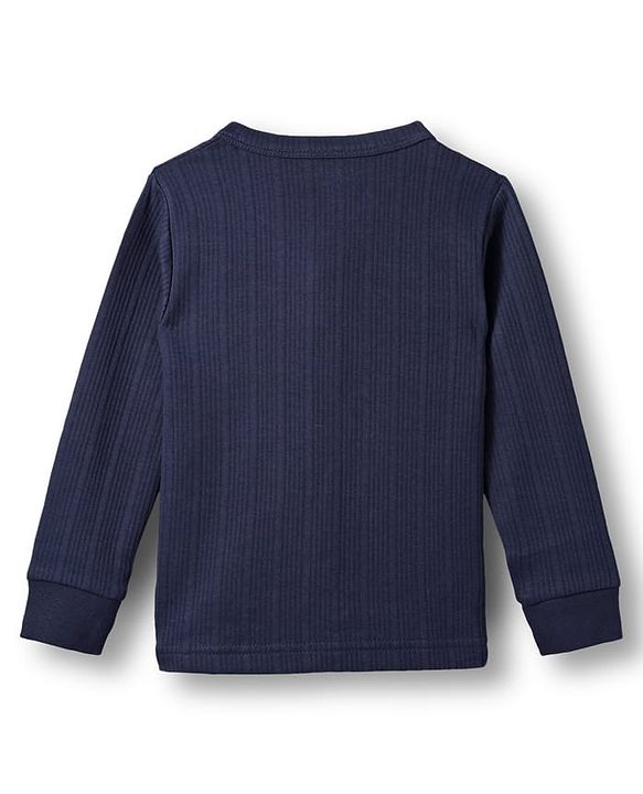 Babyhug Knit Full Sleeves Solid Colour Front Open Thermal Inner Vest - Navy Blue