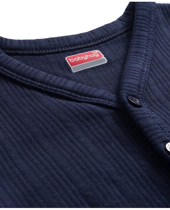Babyhug Knit Full Sleeves Solid Colour Front Open Thermal Inner Vest - Navy Blue