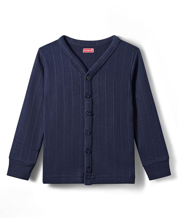 Babyhug Knit Full Sleeves Solid Colour Front Open Thermal Inner Vest - Navy Blue