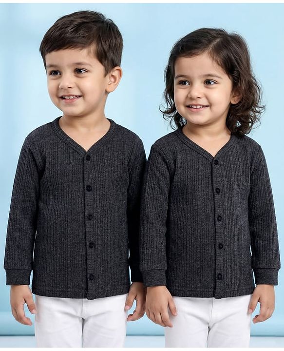 Babyhug Knit Full Sleeves Front Open Vest - Dark Grey