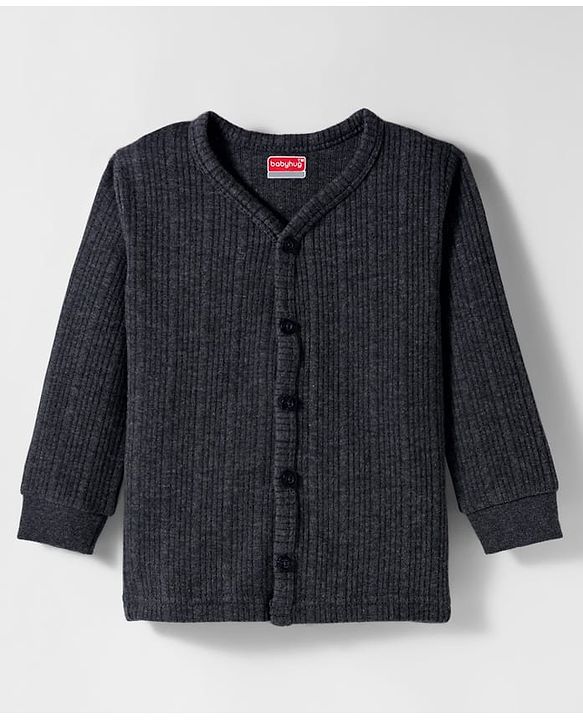 Babyhug Knit Full Sleeves Front Open Vest - Dark Grey