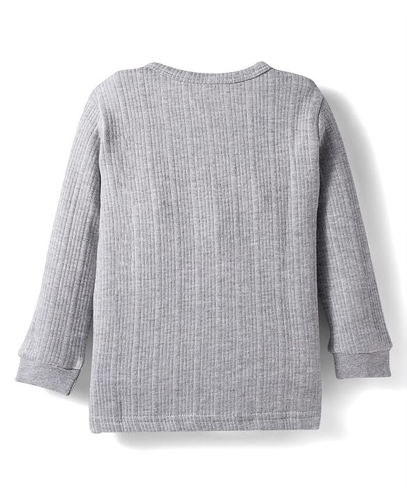 Babyhug Knit Full Sleeves Solid Color Thermal Vest - Light Grey