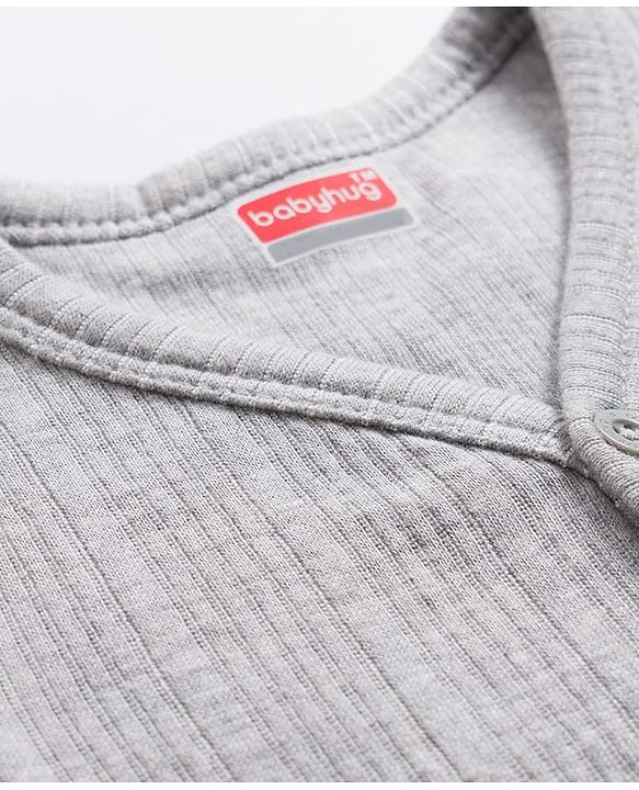 Babyhug Knit Full Sleeves Solid Color Thermal Vest - Light Grey