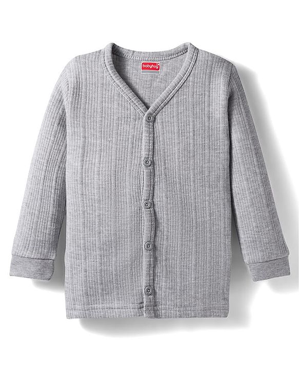 Babyhug Knit Full Sleeves Solid Color Thermal Vest - Light Grey