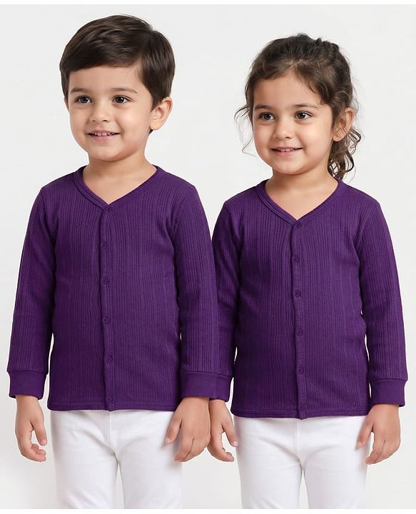 Babyhug Knit Full Sleeves Solid Color Front Open Thermal Vest - Purple