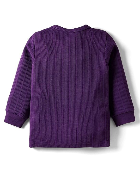 Babyhug Knit Full Sleeves Solid Color Front Open Thermal Vest - Purple