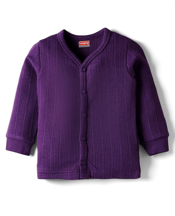 Babyhug Knit Full Sleeves Solid Color Front Open Thermal Vest - Purple