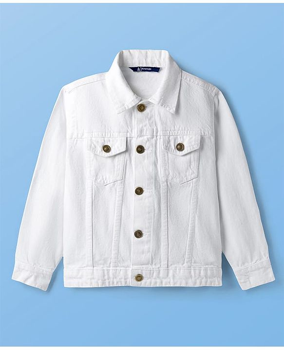Pine Kids Cotton Woven Full Sleeves Solid Color Denim Jacket - White