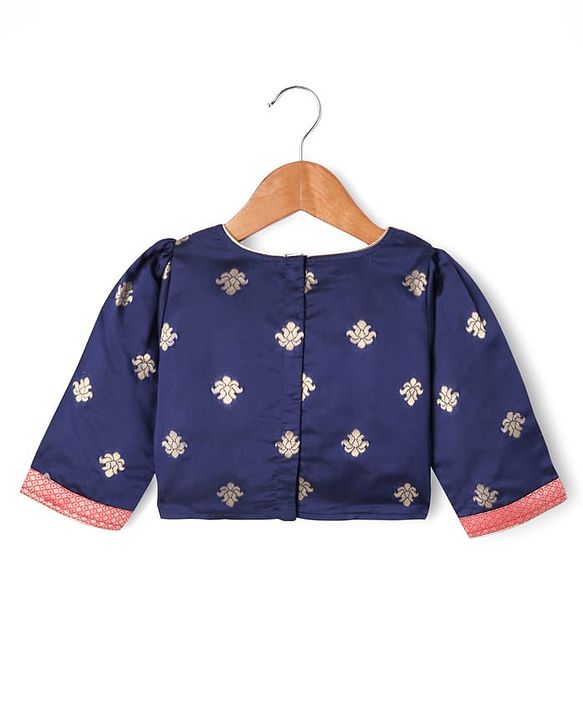 Babyhug Brocade Woven Choli Lehenga and Dupatta Set with Lace Detailing - Navy Blue