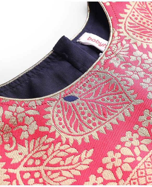 Babyhug Brocade Woven Choli Lehenga and Dupatta Set with Lace Detailing - Navy Blue